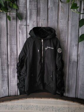 Bebe Black Ruched Sleeve Sherpa Lined Hooded Bomber Jacket Womens L
